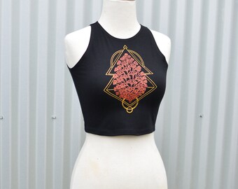 Metallic Pinecone Black Fitted Crop Top - Women's Sacred