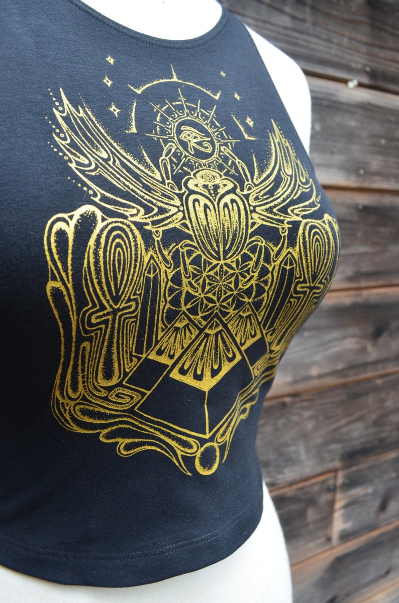 Egyptian Fitted Crop Top Gold Egyptian Scarab Crop Top Etsy
