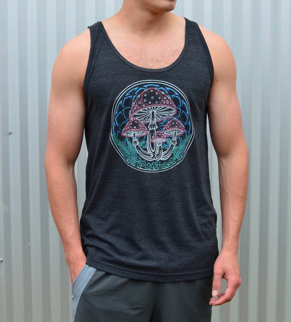 Mens Mushroom Tank Top Red Mushroom Tank Mens Black Tank Etsy