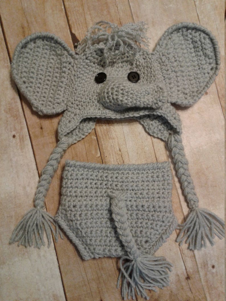 Baby Crochet Elephant hat and diaper cover photography set Etsy