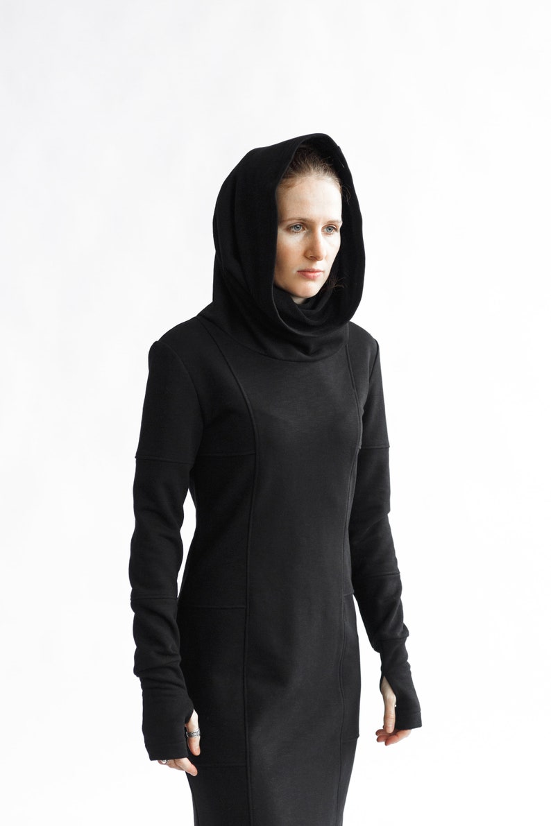 Women black hooded dress footer hoodie | Etsy