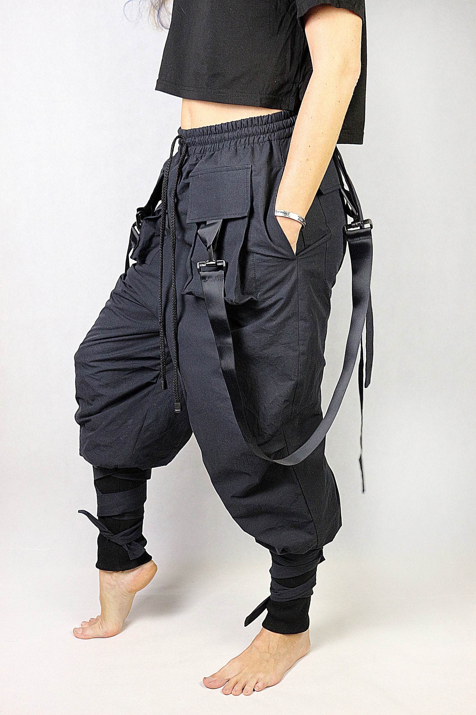 Hakama hybrid ninja pants black japanese style samurai | Etsy