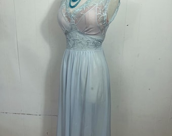 1940s Swiss waist embroidered sheer gown slip dress tie back waist