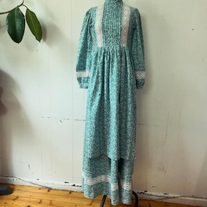 Rare 70s Laura Ashley floral green dress image 1