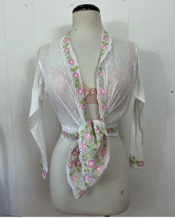 1970s muslin Nonya Kebaya top embroidered floral b