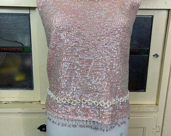 1960s pink sequinned and beaded wool blouse