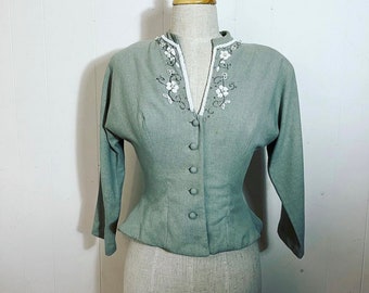 1940s beaded peplum hourglass wool jacket
