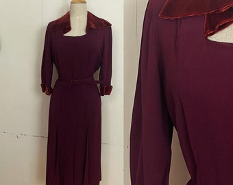 1940s silkvelvet & rayon crepe dress