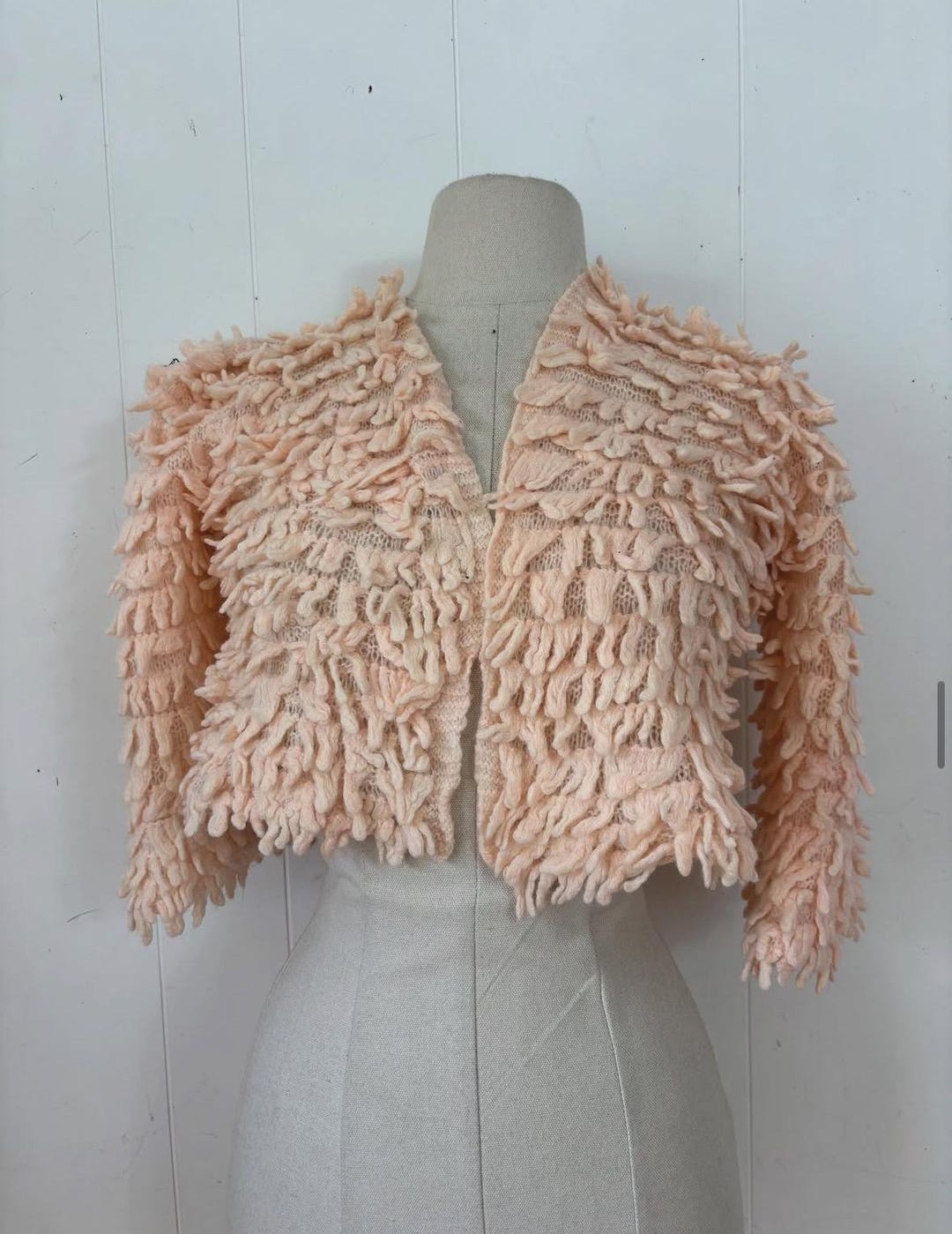 1940s FUZZY LOOPED CROPPED Handknit Apricot Jacket - Etsy