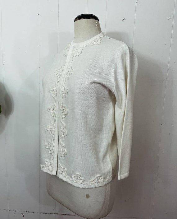 1960s ORLON soutache embroidered cream cardigan S… - image 3