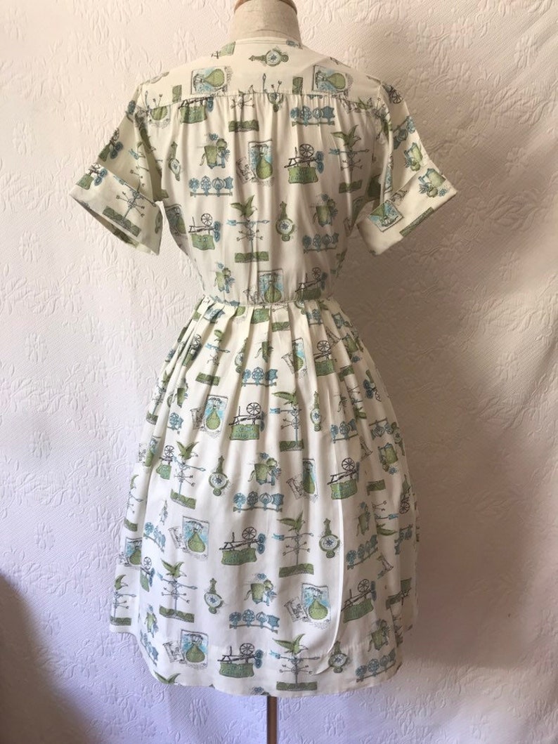 1960s novelty print coffee balloons wind vane barometer advertising sign shirt waist dress