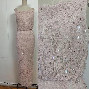 1950s COUTURE beaded technique custom made to measure high end gown dress evening gown
