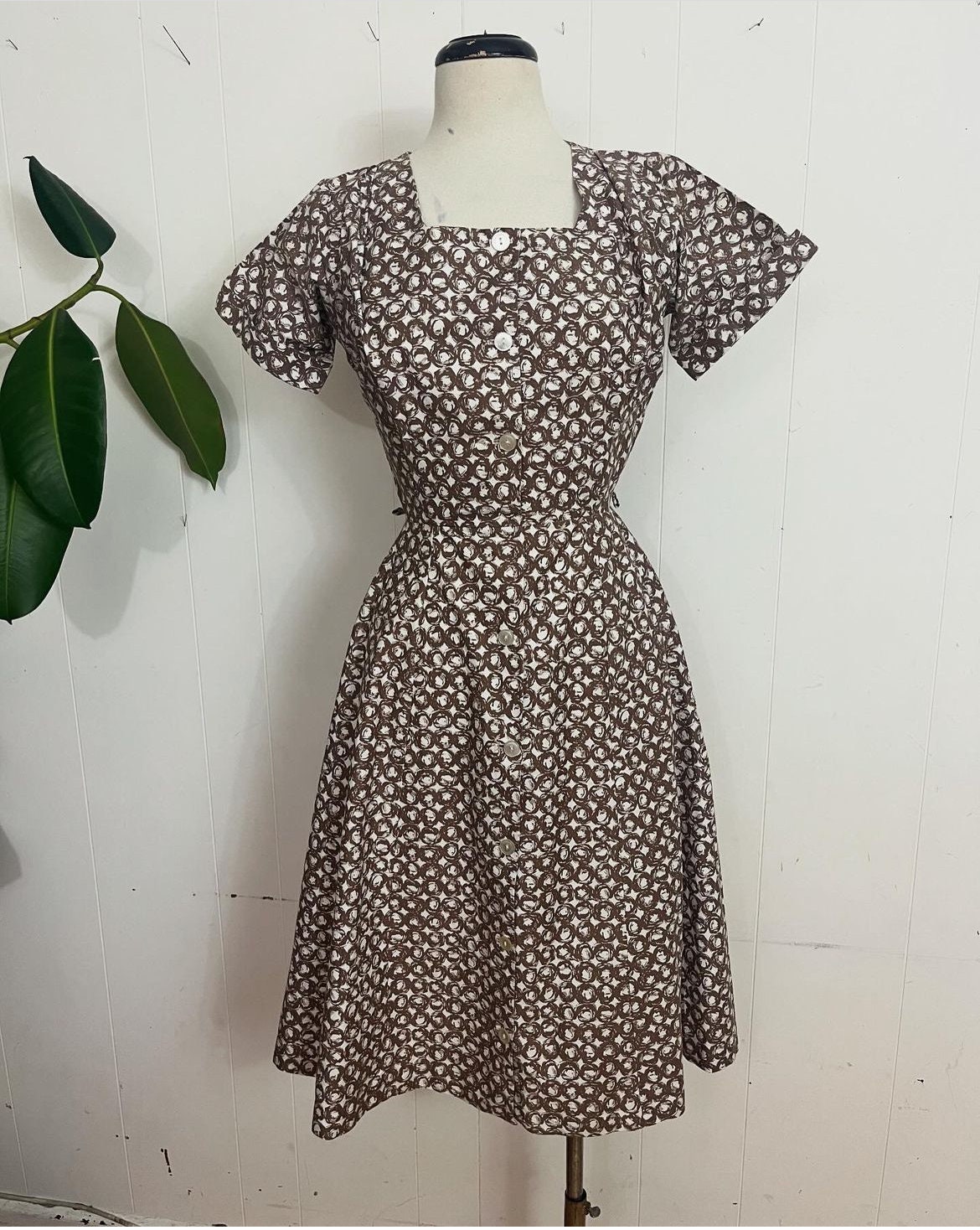1950s Circles Print Cotton Dress