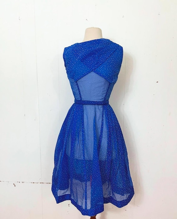 1950s Cobalt Swiss Dot Fit & Flare Dress - Etsy Israel