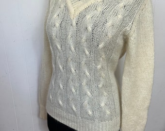 1970s Cable Knit Merino Wool Jumper: M-XL Vintage Sweater