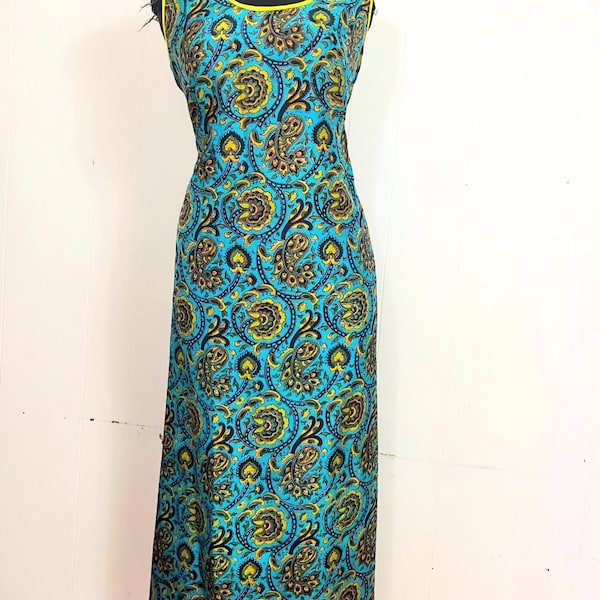 1960s L silk paisley floral maxi dress