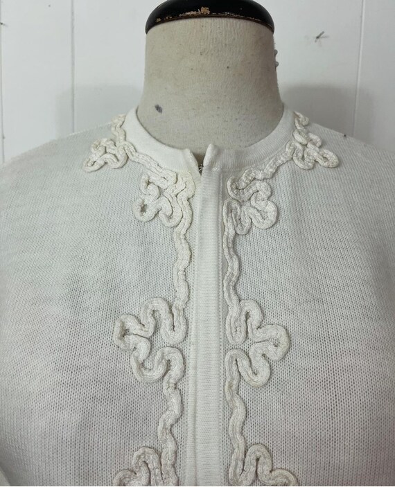 1960s ORLON soutache embroidered cream cardigan S… - image 2
