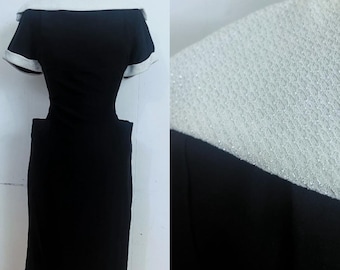 1950s silver black wiggle dress with pockets