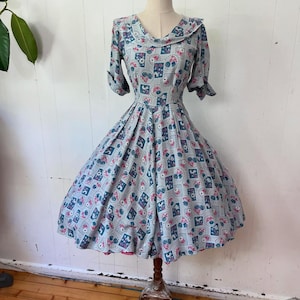 1940s brushed rayon floral geometric print