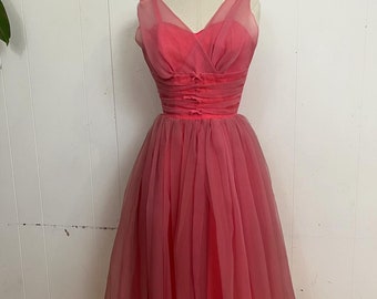 1950s pink bows textured chiffon frock