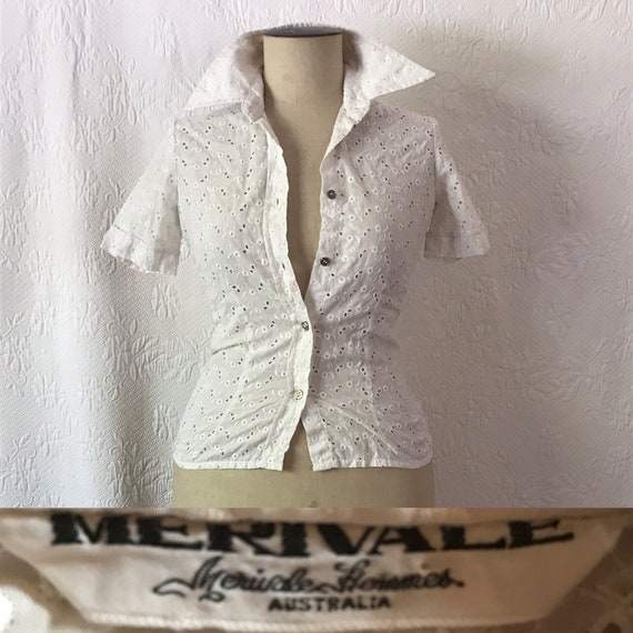 1970s Merivale broiderie anglaise eyelet lace blou