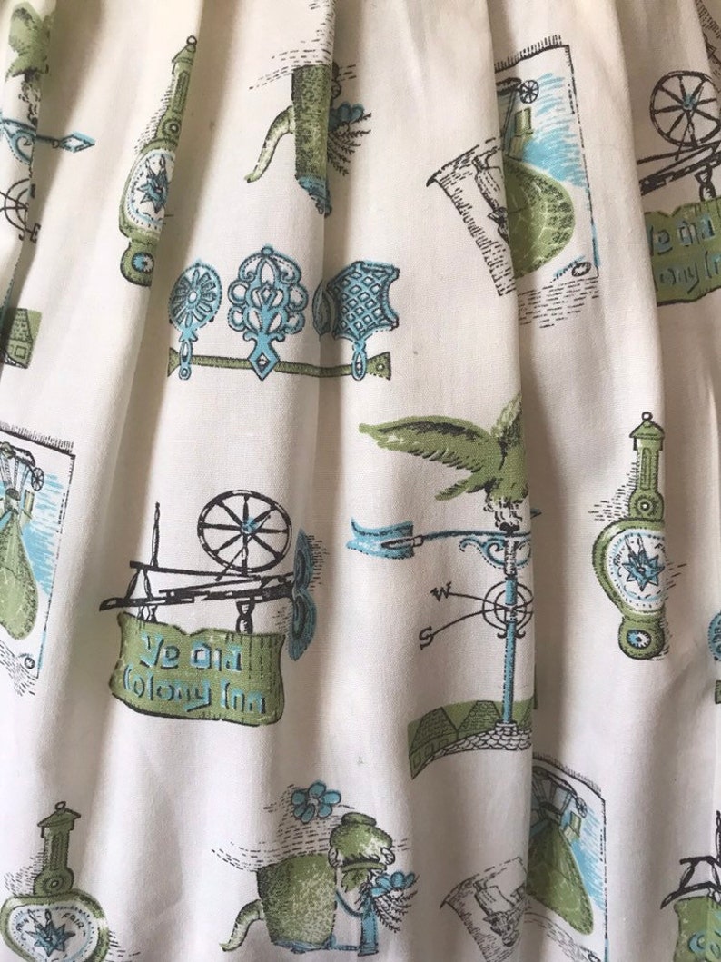 1960s novelty print coffee balloons wind vane barometer advertising sign shirt waist dress