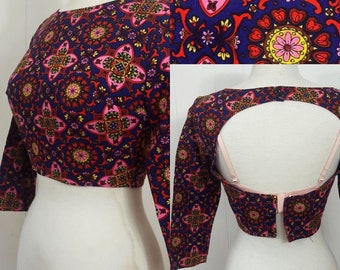 Late 1960s early 1970s cropped backless paisley cotton blouse