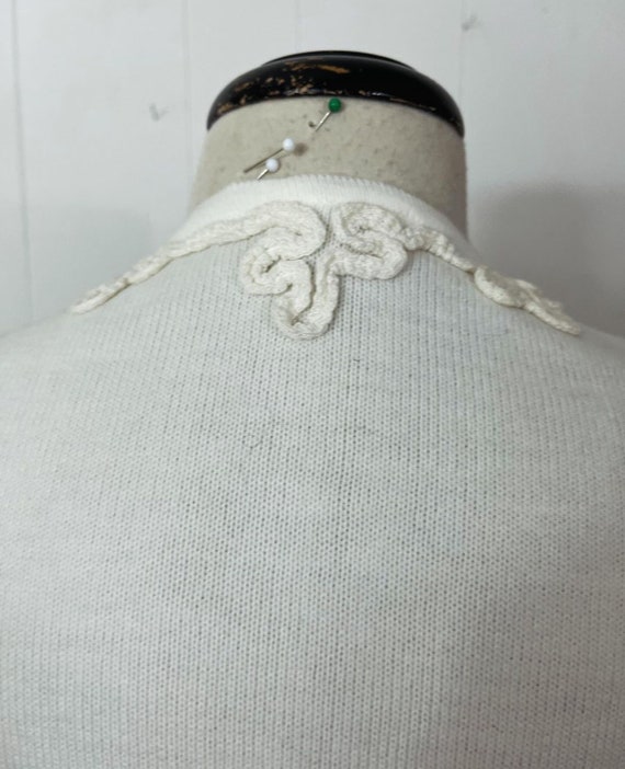 1960s ORLON soutache embroidered cream cardigan S… - image 5