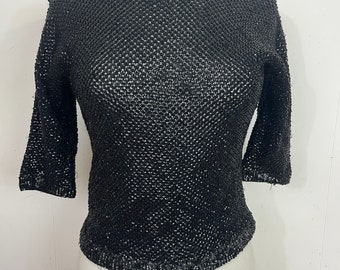 HANDKNIT 1940s wool lace sweater with a zip neckline