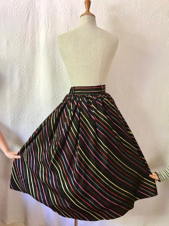 1940s 1950s rainbow striped satin full skirt