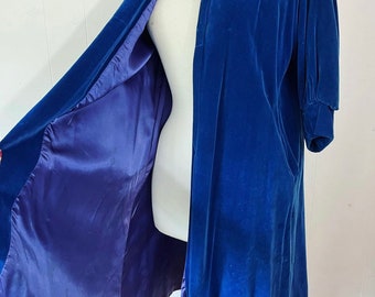1950s blue cotton velvet coat blouson short sleeves