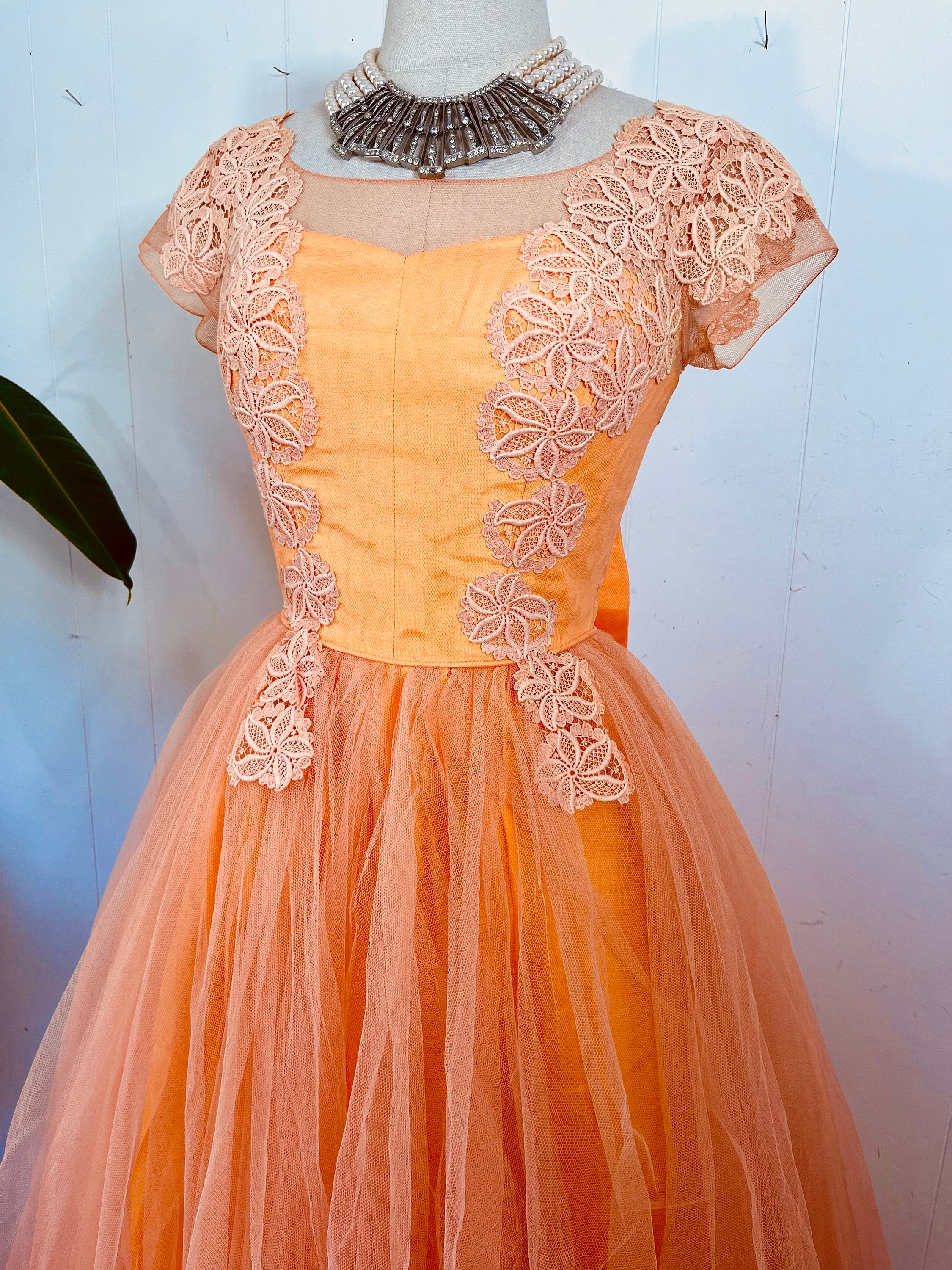 chinese dress ladies Wedtrend Women Sparkly Peach Long Prom Dress Sequin A Line Tulle Spaghetti Straps Party Dress with Lace Up Back, Peach / US2 main image 0