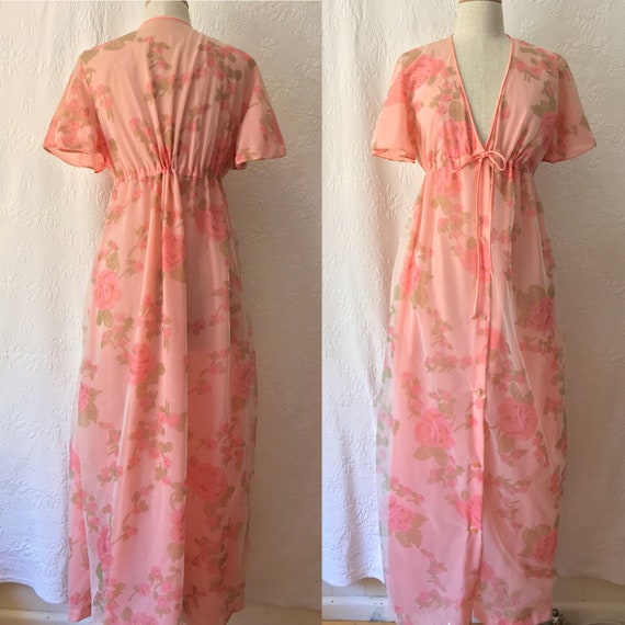 1960s rose print floaty romantic peignoir