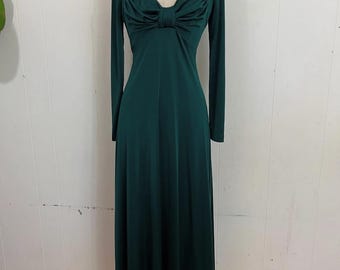 1970s EMERALD slinky silky stretch jersey maxi dress