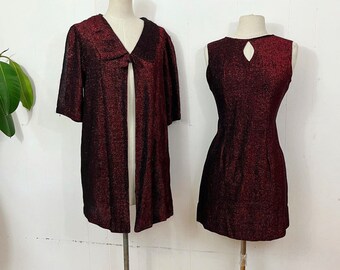 1960s red lurex wiggle dress & matching coat