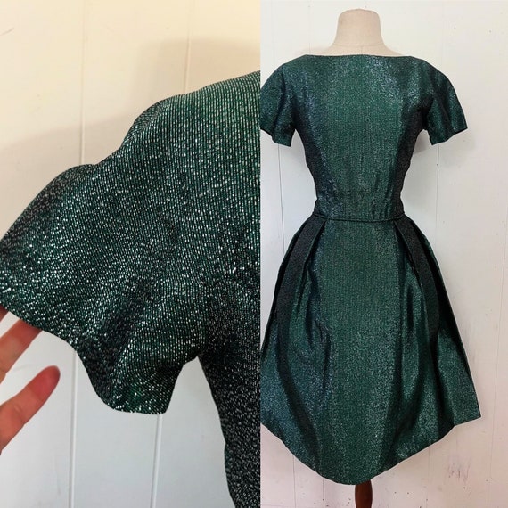 1950s / 1960s Silver Mint Green Lurex Tulip Dress