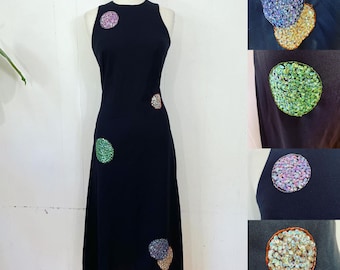 1970s sequinned & beaded winter weight jersey knit dress