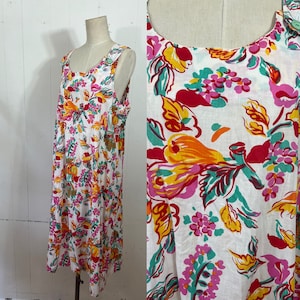 1970s bright fruit pattern swing trapeze dress