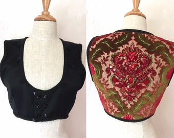 1960s jewelled velvet brocade wool waistcoat vest with glass beads & braid