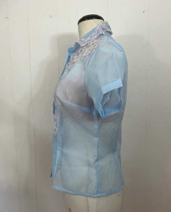 1950s see through blue lace appliqué  blouse  dea… - image 6