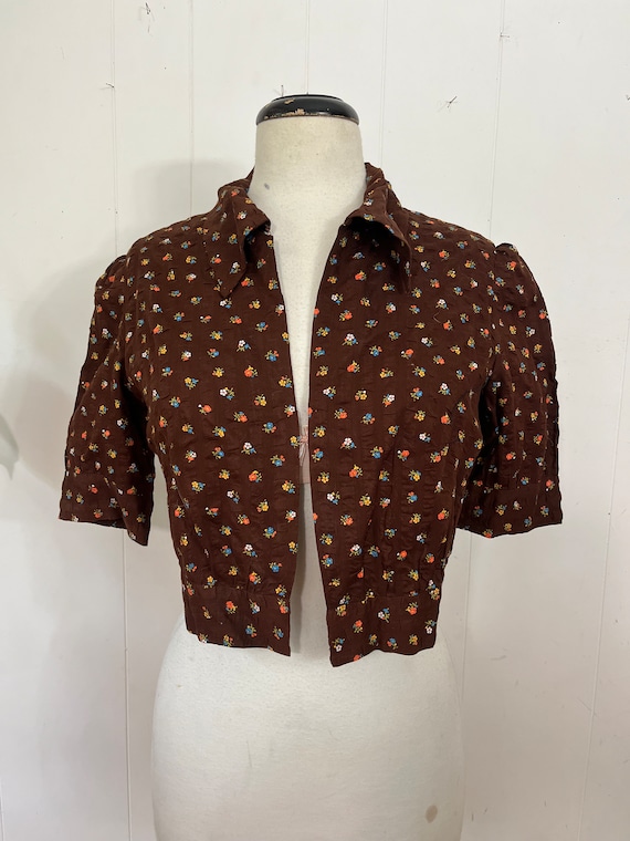 Vintage 1970s floral seersucker bolero