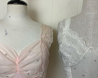 Pink & white 1940s slips with lace and diamontes rhinestones ~ white available pink sold