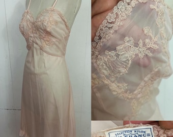 1940s FRENCH lingerie lace appliqué sheer slip