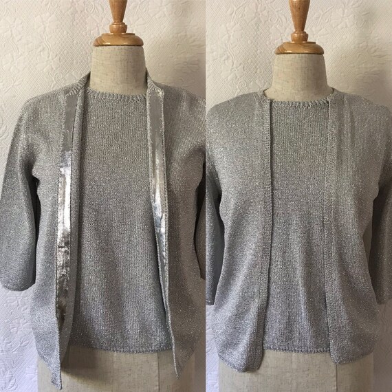 1960s stunning silver knit metallic twin set