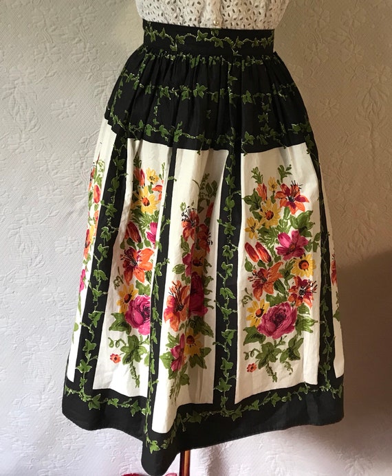 1950s border print lillies, roses & ivy skirt
