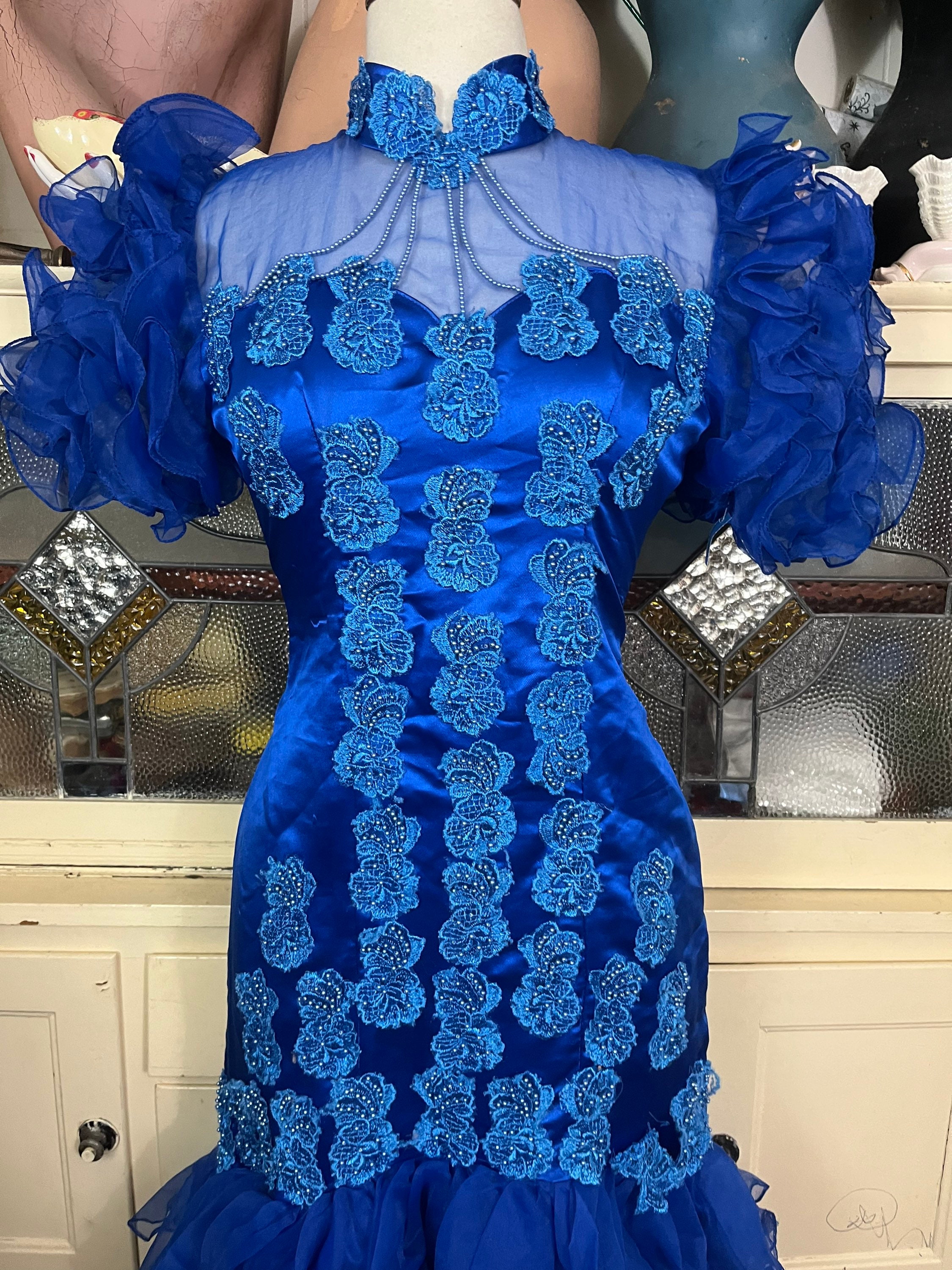 blue lace ruffle dress Axiom Blue Lace Maxi Dress