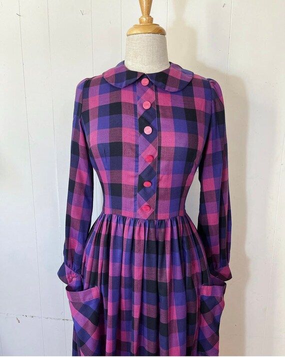 1960s L Plaid Peter Pan collar shirtwaist dress 3… - image 10