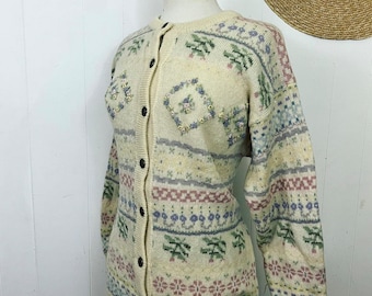 1980s XL/XXL  floral embroidered wool cardigan
