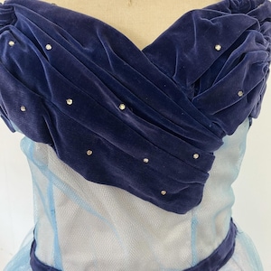 1950s blue velvet diamond and tulle prom frock