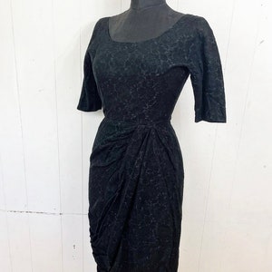 1940s / 1950s S damasked black wiggled dress